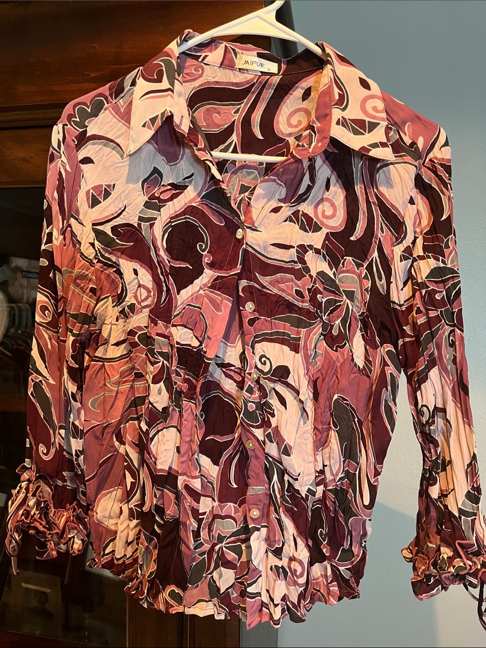 Jaipur Maroon & Pink Swirl Print Button-Down Blouse